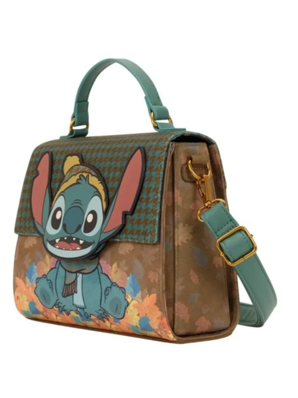 Loungefly Disney Lilo & Stitch Autumn Leaves Houndstooth Crossbody Satchel NWT - Picture 3 of 7